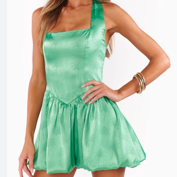Show Me Your MUMU Piper Skort Dress | Green Palm Luxe Satin Small NWT NEW - Picture 4 of 10